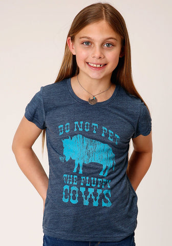 Roper Kids Girls Do Not Pet Blue Poly/Rayon S/S Shirt
