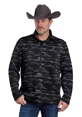 Roper Mens Camo Knit Pullover Black 100% Cotton 1/4 Zip Sweater