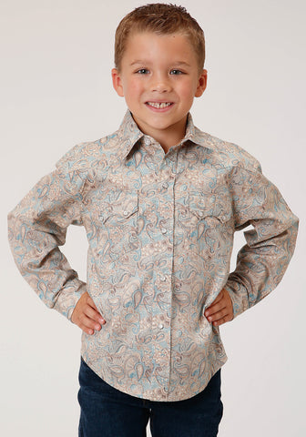 Roper Kids Boys Dot Paisley Print Brown 100% Cotton L/S Shirt