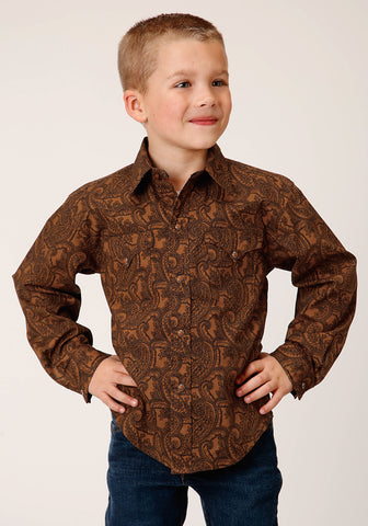 Roper Boys Vintage Paisley Brown 100% Cotton L/S Shirt
