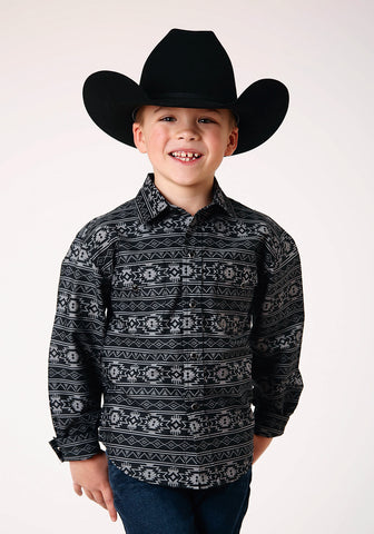 Roper Boys Aztec Stripe Black 100% Cotton L/S Shirt