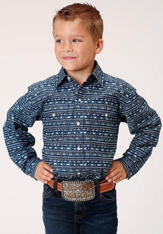 Roper Kids Boys Zig Zag Tribal Blue 100% Cotton L/S Shirt