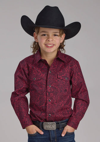 Roper Kids Boys 2241 Paisley Burgundy 100% Cotton L/S Shirt