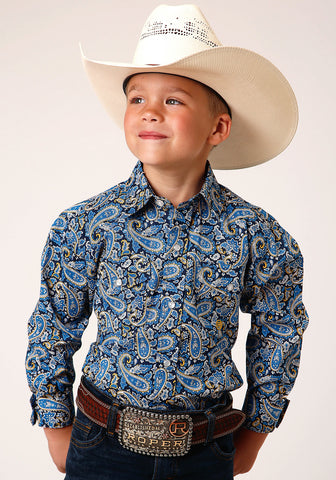 Roper Kids Boys Amarillo Paisley Blue 100% Cotton L/S Shirt