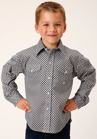 Roper Kids Boys Diamond Star Geo Grey Cotton Blend L/S Shirt