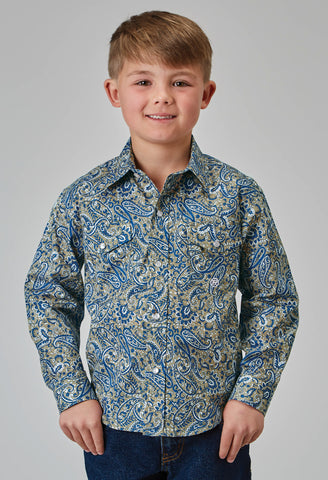 Roper Kids Boys 1933 Delft Paisley Blue 100% Cotton L/S Shirt