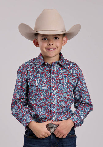 Roper Kids Boys Bandana Paisley Red 100% Cotton L/S Shirt