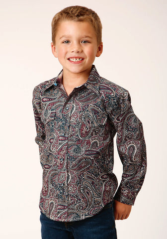 Roper Kids Boys Old Time Paisley Multi-Color 100% Cotton L/S Shirt