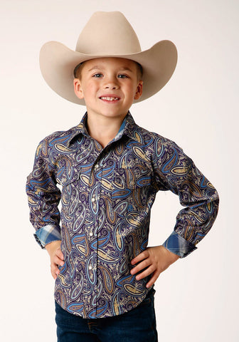 Roper Kids Boys Royal Paisley Multi-Color 100% Cotton L/S Shirt
