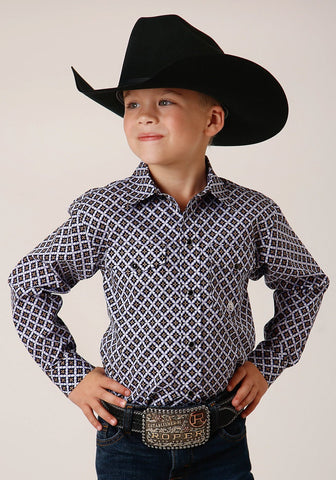 Roper Kids Boys Tile Pattern Foulard Black 100% Cotton L/S Shirt