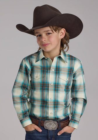 Roper Kids Boys Taos Ombre Plaid Brown 100% Cotton L/S Shirt
