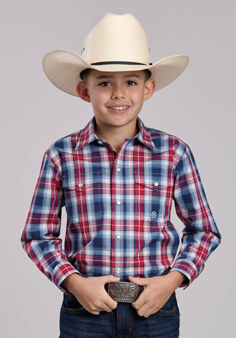Roper Kids Boys American West Plaid Multi-Color 100% Cotton L/S Shirt