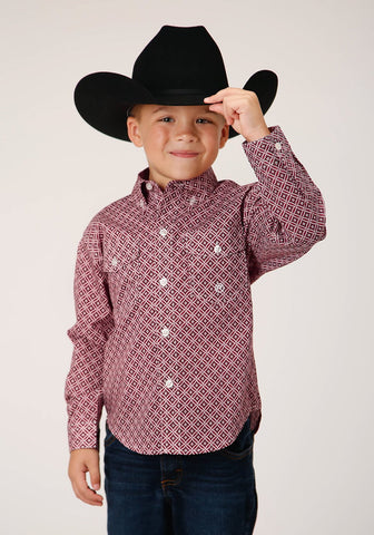 Roper Kids Boys Diamond Foulard Red 100% Cotton L/S Shirt