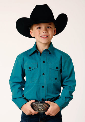 Roper Boys Turquoise Trail Green 100% Cotton L/S Shirt XS