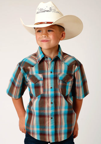 Roper Kids Boys 1489 Desert Dobby Brown 100% Cotton S/S Shirt
