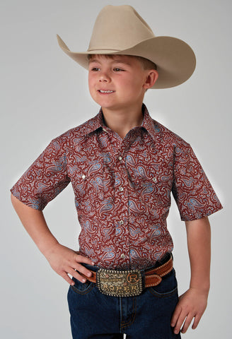 Roper Kids Boys 1896 Vintage Paisley Red 100% Cotton S/S Shirt