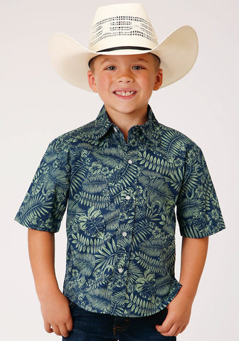 Roper Kids Boys Lucky Tropical Print Green 100% Cotton S/S Shirt