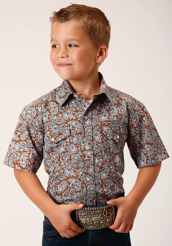 Roper Kids Boys 1453 Copper Spring Orange 100% Cotton S/S Shirt
