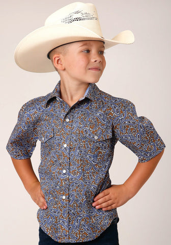 Roper Kids Boys Valley Paisley Brown 100% Cotton L/S Shirt