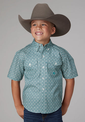 Roper Kids Boys 2019 Silver Spring Grey 100% Cotton Btn S/S Shirt