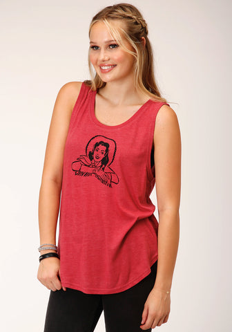 Roper Womens 1617 Retro Cowgirl Red Poly/Cotton S/L Tank Top