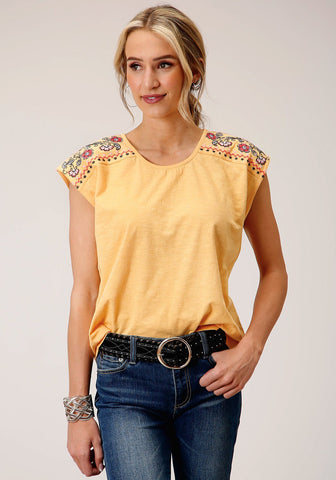 Roper Womens Slub Jersey Yellow 100% Cotton S/L T-Shirt L