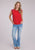 Roper Womens Drop Shoulder Top Red 100% Cotton S/L Tunic