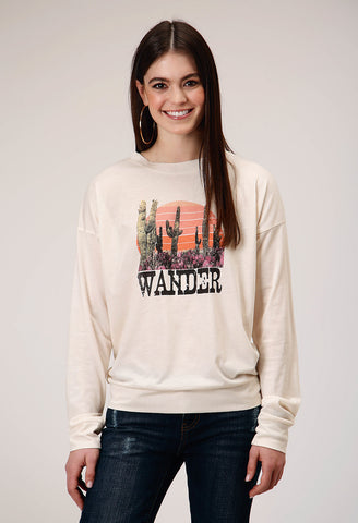 Roper Womens Wander Cream Poly/Rayon L/S T-Shirt