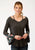 Roper Womens Heather Black Poly/Cotton Floral Crewel L/S Tunic