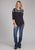 Roper Womens Turquoise Flowers Black 100% Cotton 3/4 Sleeve S/S Blouse