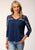 Roper Womens Floral Slub Jersey Navy 100% Cotton 3/4 Sleeve S/S Tunic