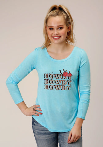 Roper Womens Howdy Blue Poly/Rayon L/S T-Shirt