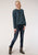 Roper Womens Teal Cotton Blend Longhorn Knit Sweatshirt