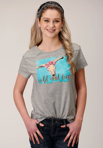 Roper Womens Grey Poly/Rayon Wild And Free S/S T-Shirt
