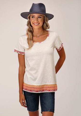 Roper Womens Aztec Texture Cream 100% Cotton S/S T-Shirt XL