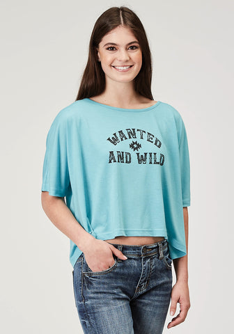 Roper Womens Wanted And Wild Blue Poly/Cotton S/S L/S T-Shirt