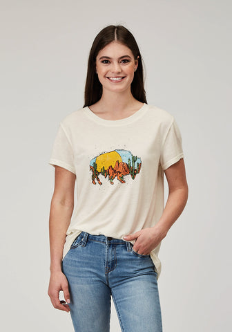 Roper Womens Desert Buffalo Cream Poly/Cotton S/S T-Shirt