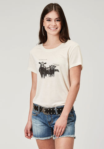 Roper Womens Cow Herd Cream Poly/Cotton S/S T-Shirt