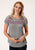 Roper Womens Heather Gray 100% Cotton Aztec Embroidery S/S T-Shirt