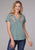 Roper Womens Floral Split V Blue 100% Cotton S/S T-Shirt