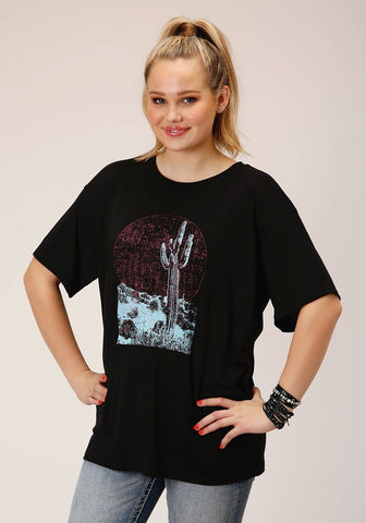 Roper Womens Cactus Moon Black Poly/Rayon S/S T-Shirt
