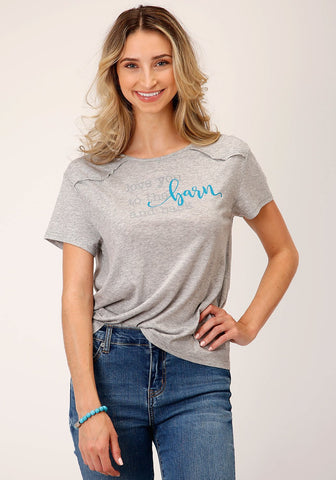 Roper Womens Love You Barn Grey Poly/Rayon S/S T-Shirt
