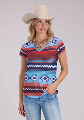 Roper Womens Southwestern Sublimation Multi-Color Poly/Spandex S/S Tunic