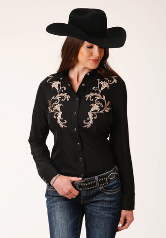 Roper Womens Twill Retro Black Polyester L/S Shirt