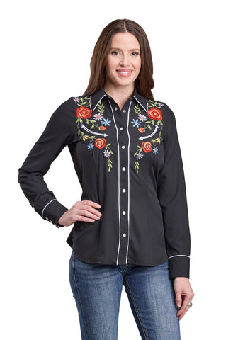 Roper Womens Bright Floral Black Poly/Spandex L/S Shirt