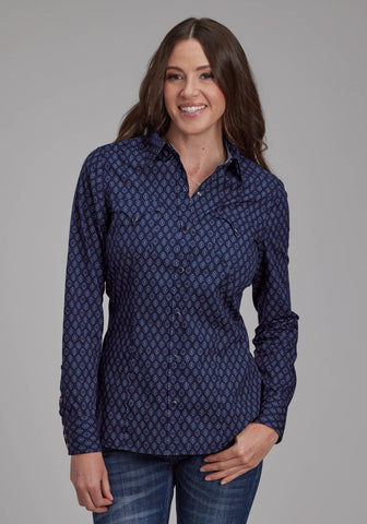 Roper Womens 2177 Aztecs Blue 100% Cotton L/S Shirt