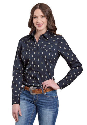 Roper Womens Ombre Aztecs Blue 100% Cotton L/S Shirt
