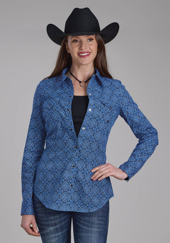 Roper Womens Sapphire Ornamental Blue 100% Cotton L/S Shirt