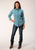 Roper Womens Diamond Print Turquoise Cotton Blend L/S Shirt L