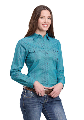 Roper Womens Aztec Diamond Geo Blue 100% Cotton L/S Shirt